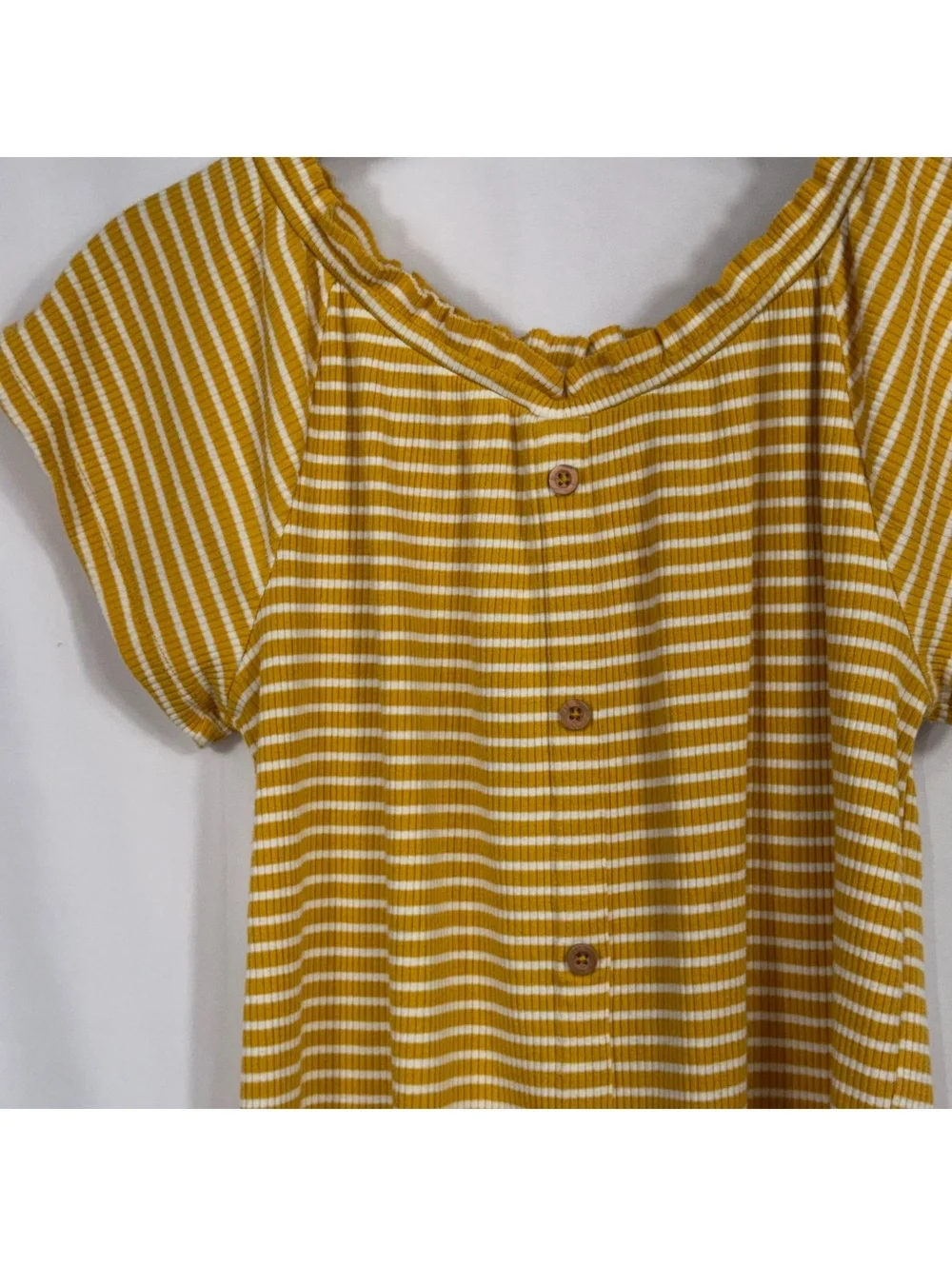 Old Navy L 10-12 Mustard Striped Button Front Top